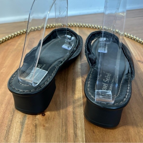 Josef Seibel Black Leather Block Heel Sandal Sz 39 - Picture 10 of 12